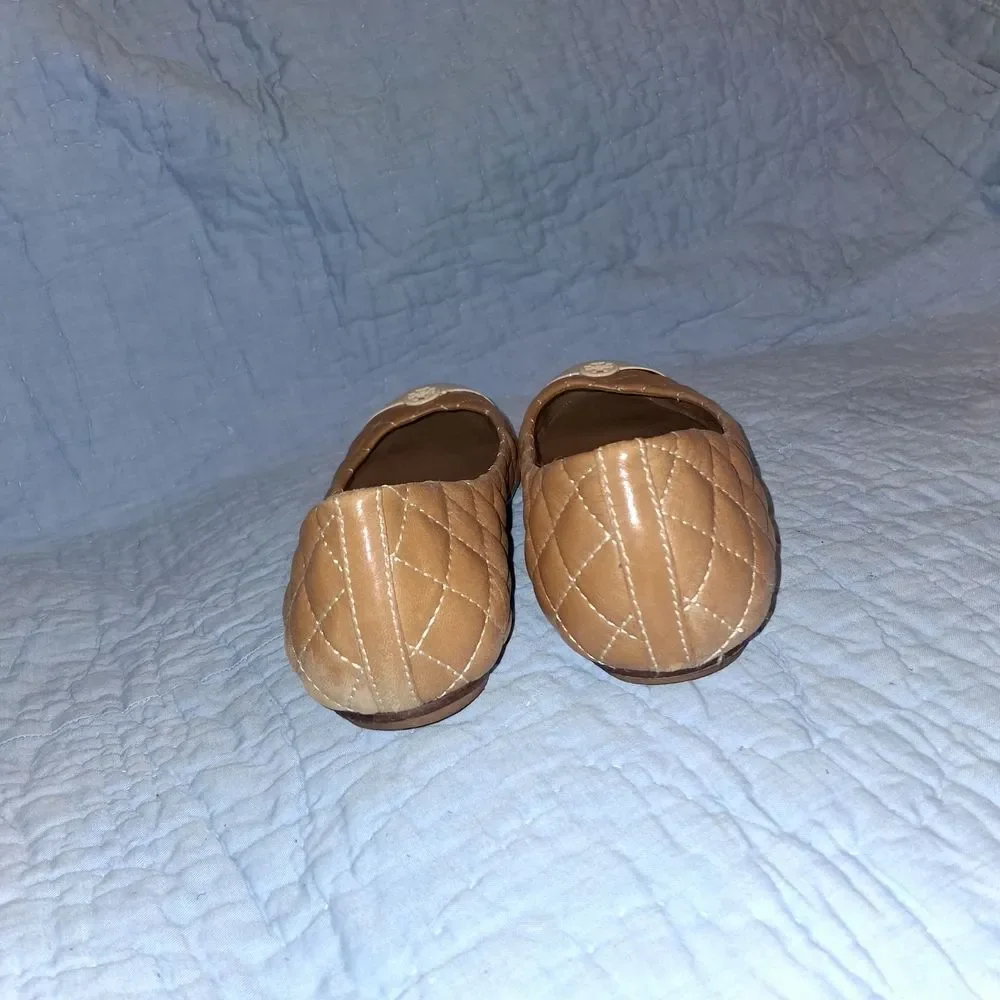 Tory Burch Brown and Cream Quilted Flats 8.5M